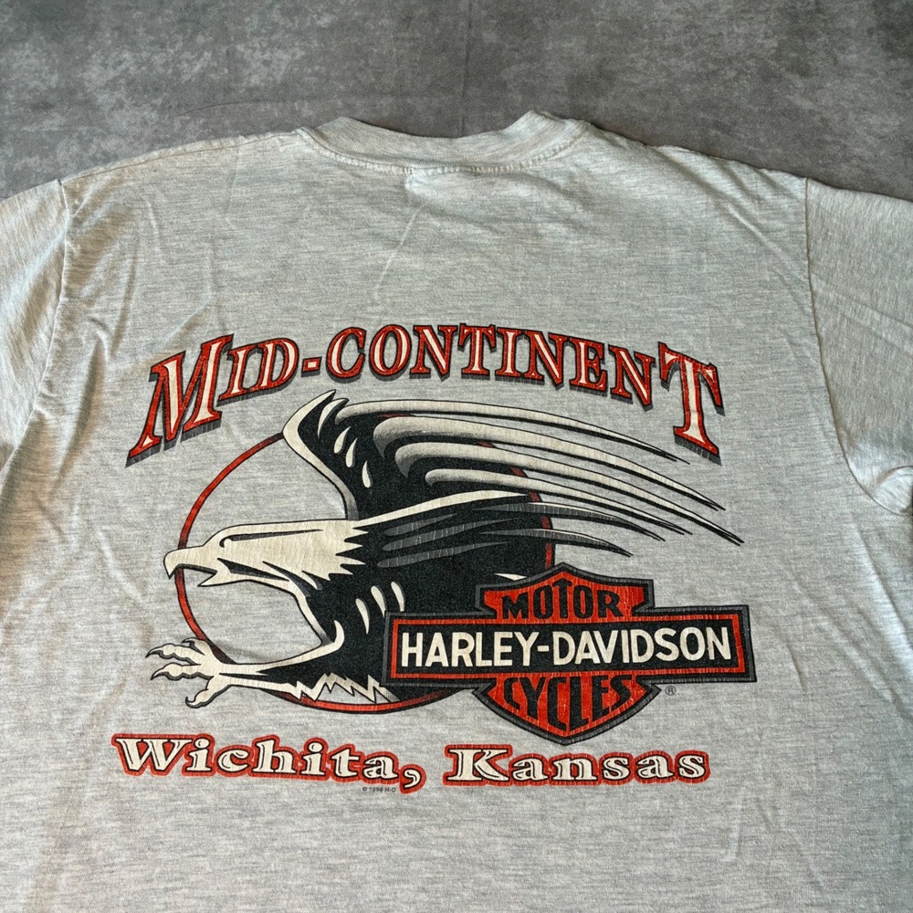 Vintage 90s Harley-Davidson Wichita Kansas Well Traveled T-Shirt Gray L Made USA